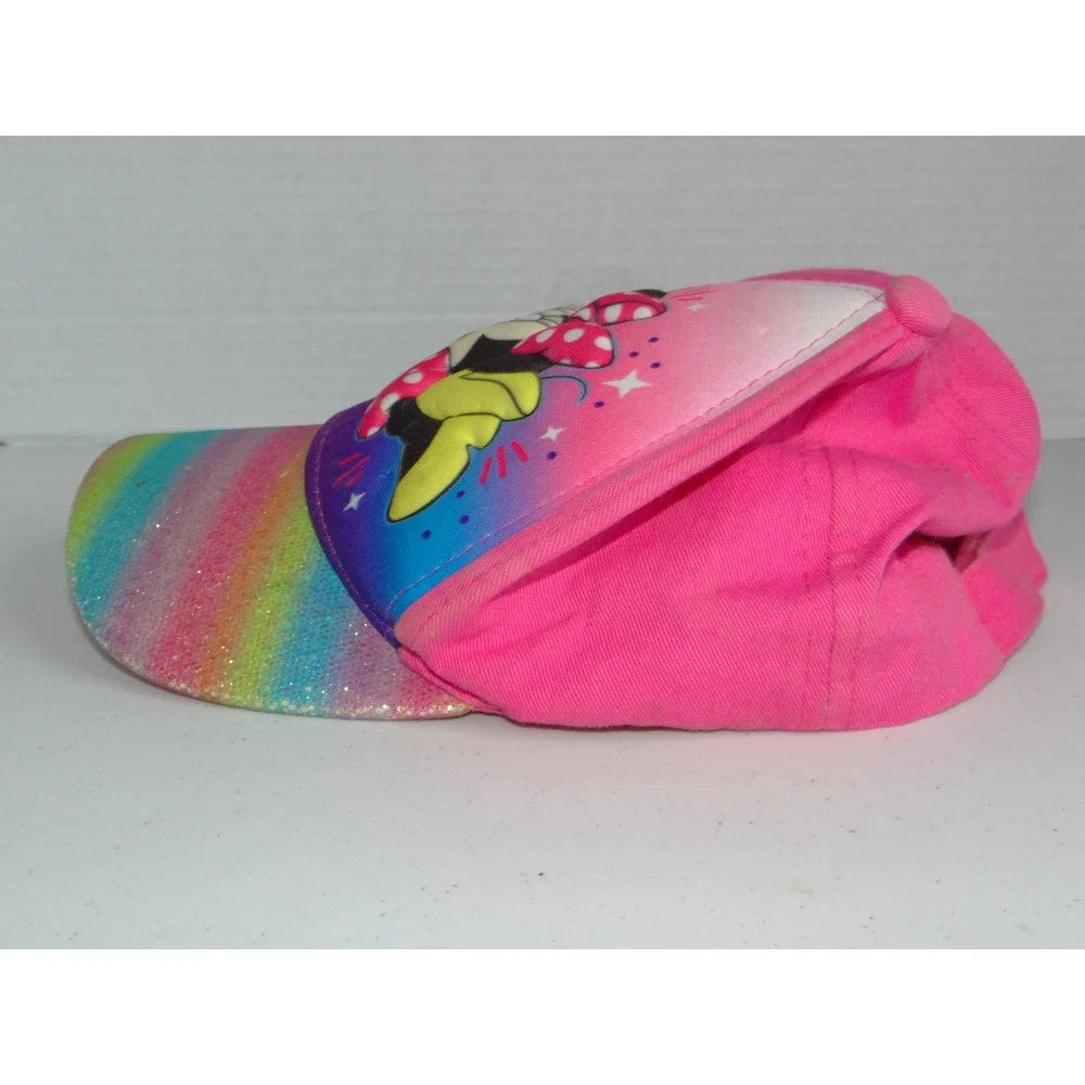 Disney Minnie Mouse Pink Rainbow Glitter Brim Baseball Cap Hat Adjustable 3453
